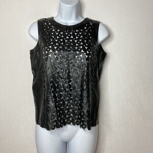 1.State Women's Faux Leather Shell Black Lazer Cut Sleeveless Size XS NWT